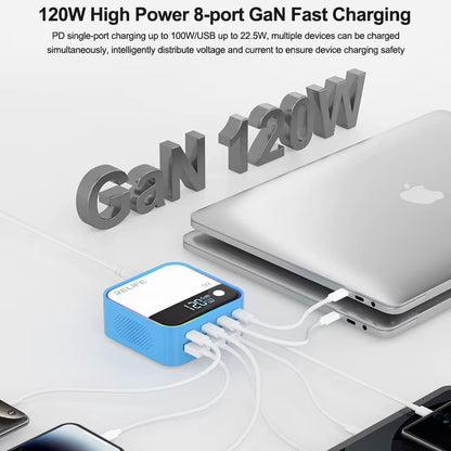Chargeur Station Relife Q2, 120W, 5A, 4 x USB-A - 4 x USB-C, Argenté