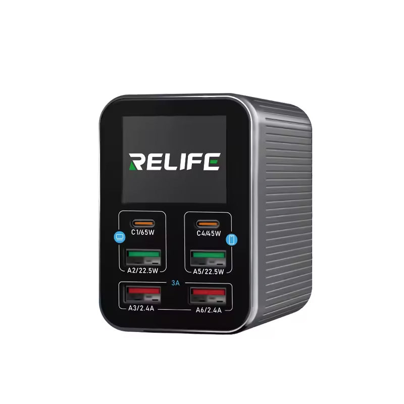 Chargeur Station Relife Q4, 72W, 5A, 2 x USB-C - 4 x USB-A, Gris