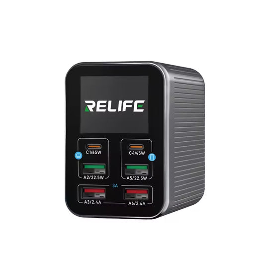 Chargeur Station Relife Q4, 72W, 5A, 2 x USB-C - 4 x USB-A, Gris