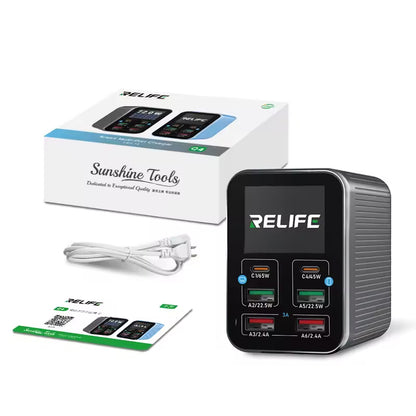 Chargeur Station Relife Q4, 72W, 5A, 2 x USB-C - 4 x USB-A, Gris