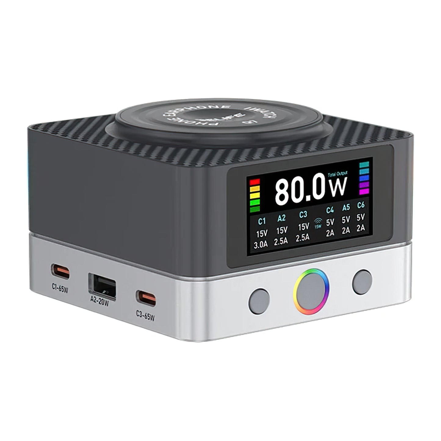 Chargeur Station Relife Q7 QI, 80W, 3.25A, 2 x USB-A - 4 x USB-C, Gris