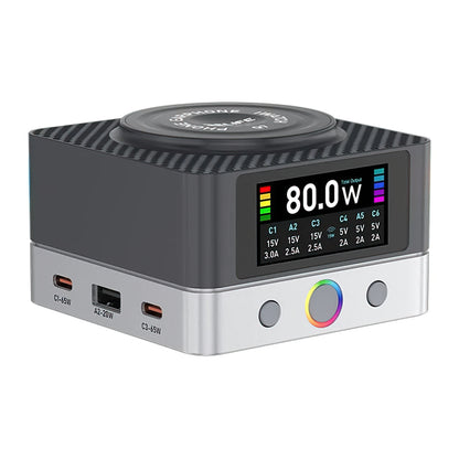Chargeur Station Relife Q7 QI, 80W, 3.25A, 2 x USB-A - 4 x USB-C, Gris