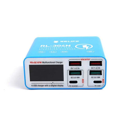 Chargeur Station Relife RL-304N, 87W, 3A, 2 x USB-C - 4 x USB-A, Bleu