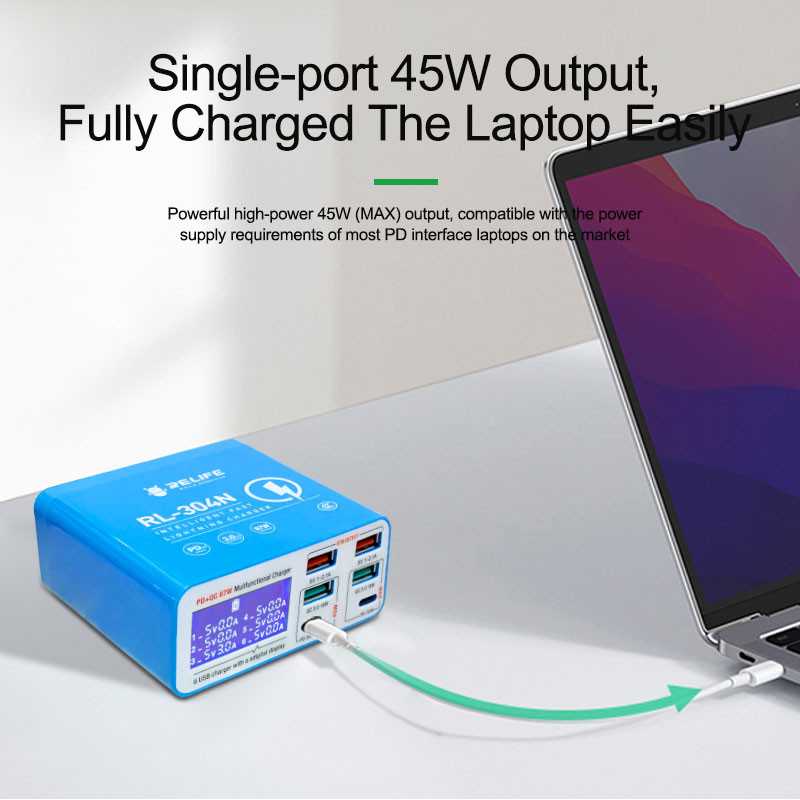 Chargeur Station Relife RL-304N, 87W, 3A, 2 x USB-C - 4 x USB-A, Bleu