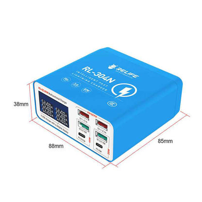 Chargeur Station Relife RL-304N, 87W, 3A, 2 x USB-C - 4 x USB-A, Bleu