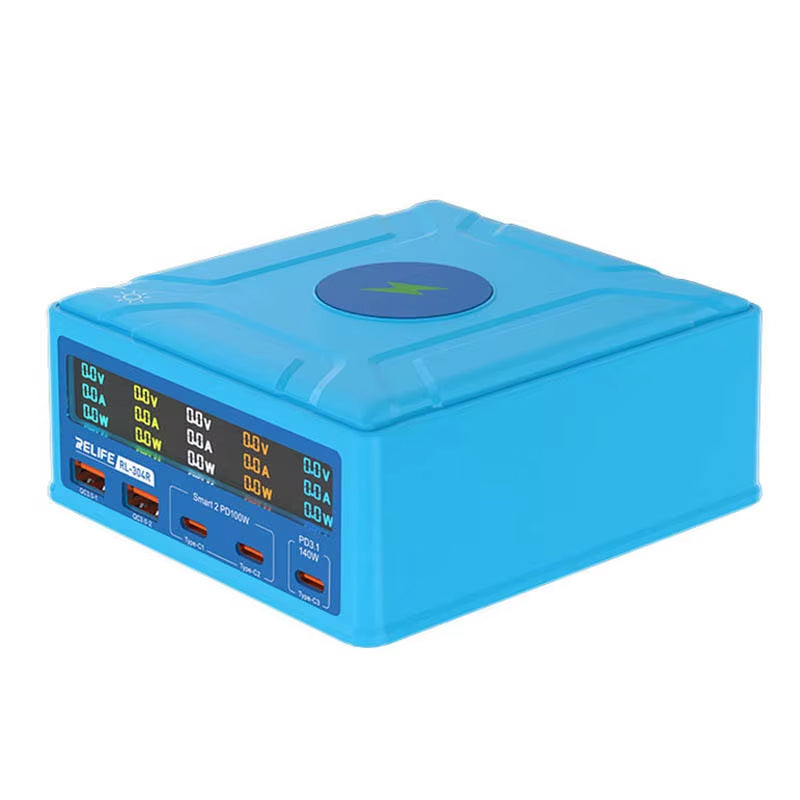 Chargeur Station Relife RL-304R QI, 260W, 3A, 2 x USB-A - 3 x USB-C, Bleu