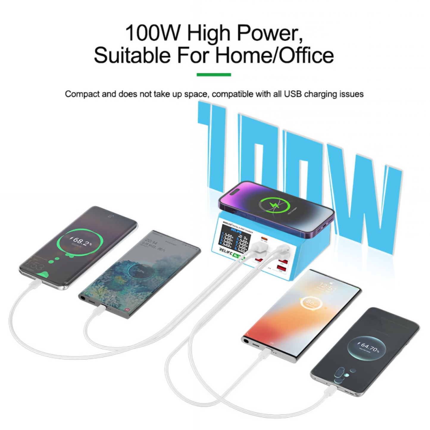 Relife RL-309AW Charging Station, 100W, 5A, 2 x USB-C - 6 x USB-A, Blue