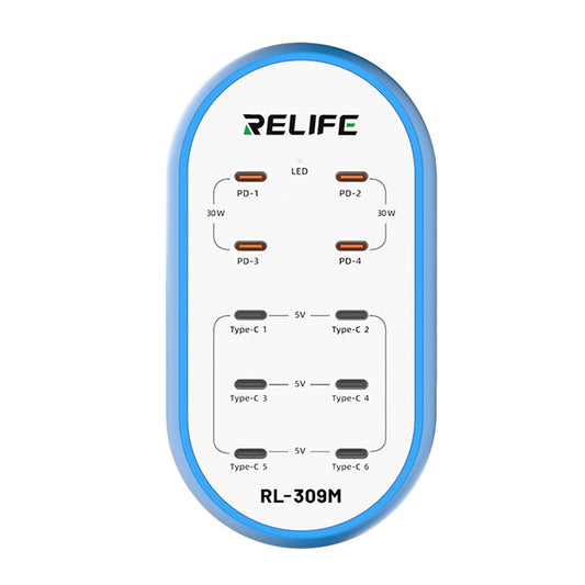 Chargeur Station Relife RL-309M, 72W, 10 x USB-C, Bleu