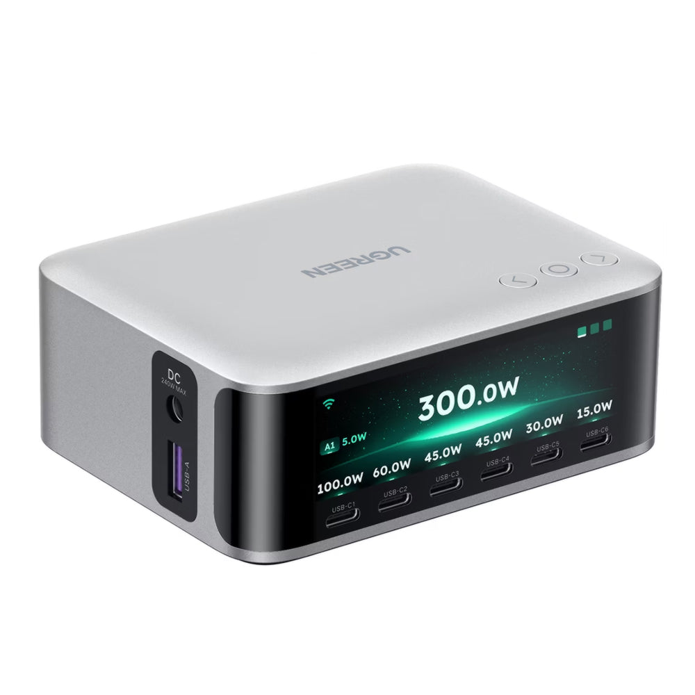 Chargeur station UGREEN Nexode Pro X783 (75753B) avec écran, 300 W, 5 A, 1 x USB-A - 6 x USB-C - 1 x DC, gris