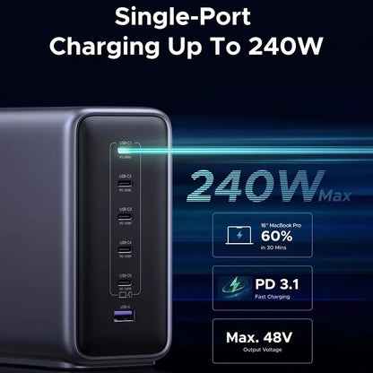Chargeur Station UGREEN Nexode X759 (55550B), 500W, 5A, 1 x USB-A - 5 x USB-C, Gris