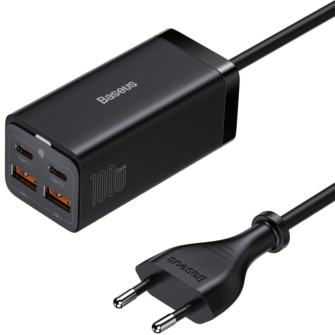 Chargeur Station USB-C Baseus GaN3 Pro, 100W, 5A, 2 x USB-A - 2 x USB-C, Noir, Reconditionné CCGP000101