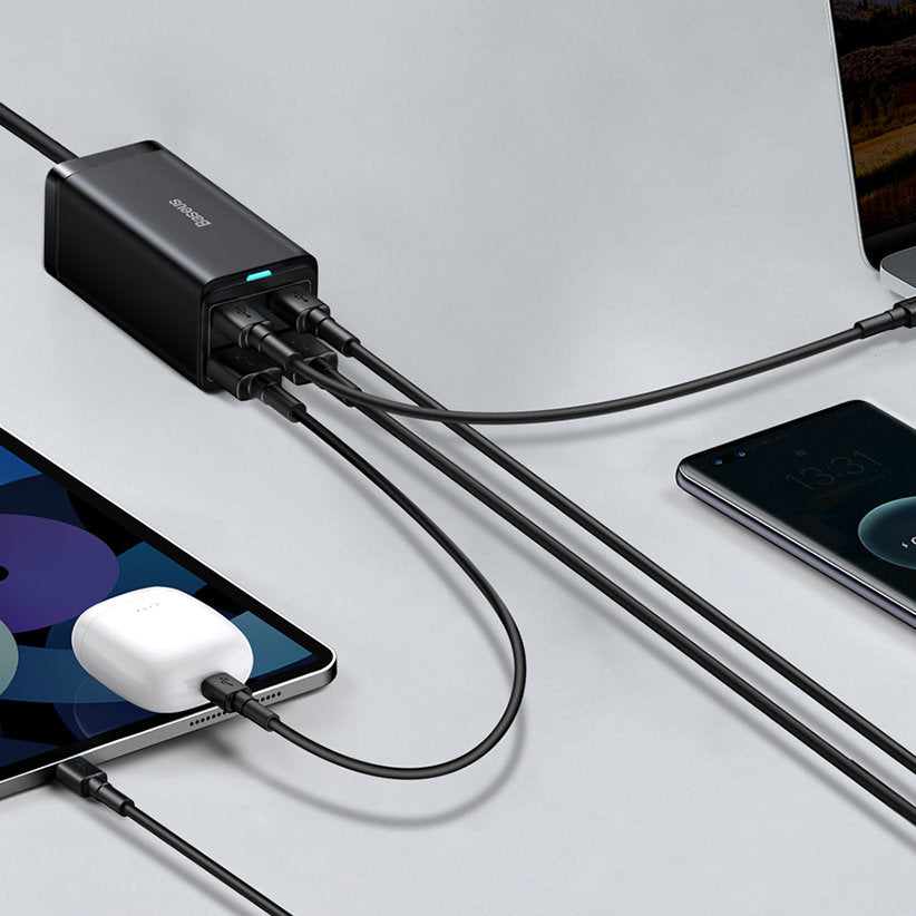 Chargeur Station USB-C Baseus GaN3 Pro, 100W, 5A, 2 x USB-A - 2 x USB-C, Noir, Reconditionné CCGP000101