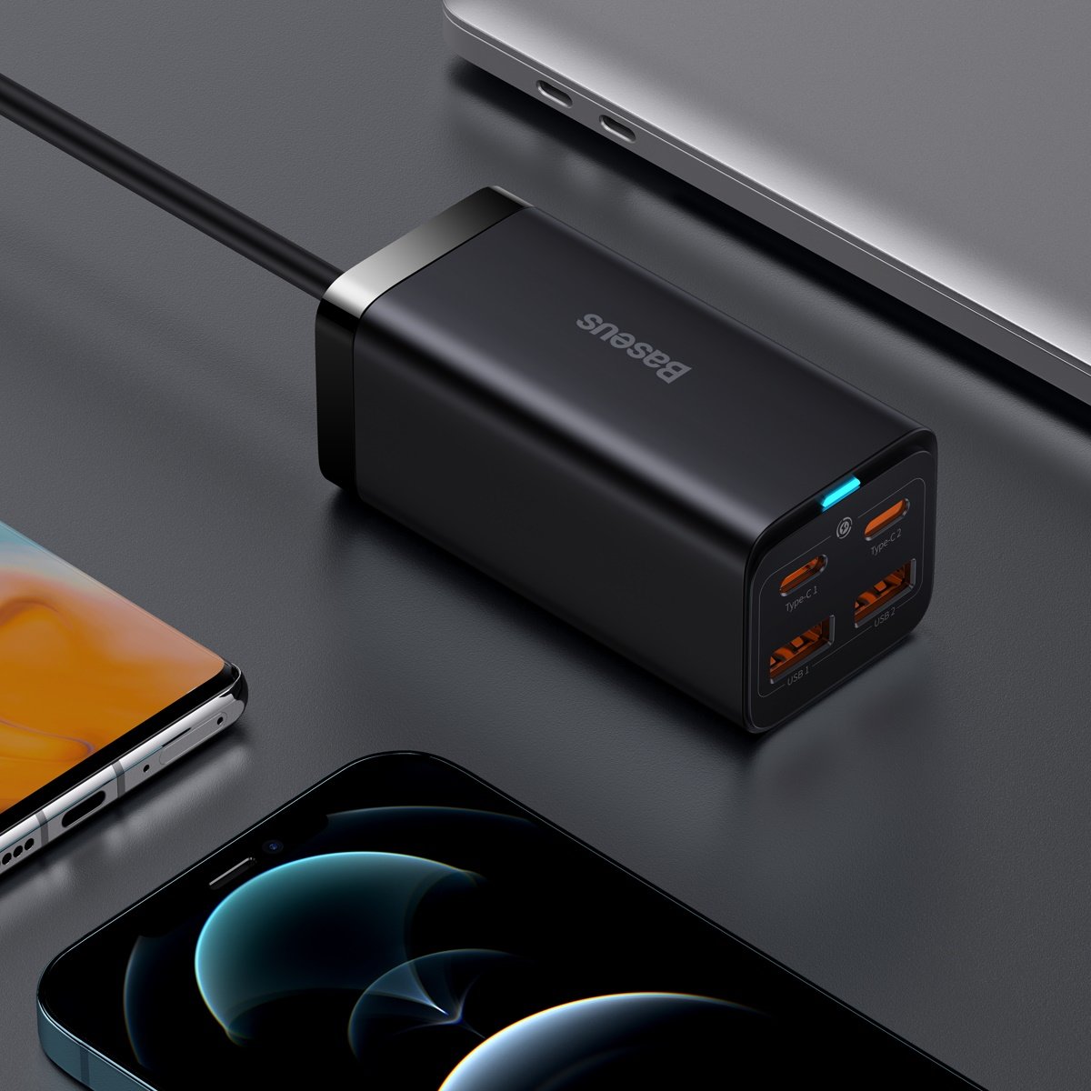 Chargeur Station USB-C Baseus GaN3 Pro, 100W, 5A, 2 x USB-A - 2 x USB-C, Noir, Reconditionné CCGP000101