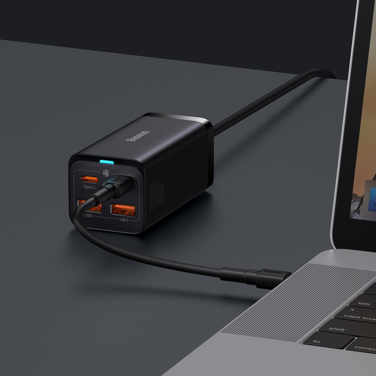 Chargeur Station USB-C Baseus GaN3 Pro, 100W, 5A, 2 x USB-A - 2 x USB-C, Noir, Reconditionné CCGP000101