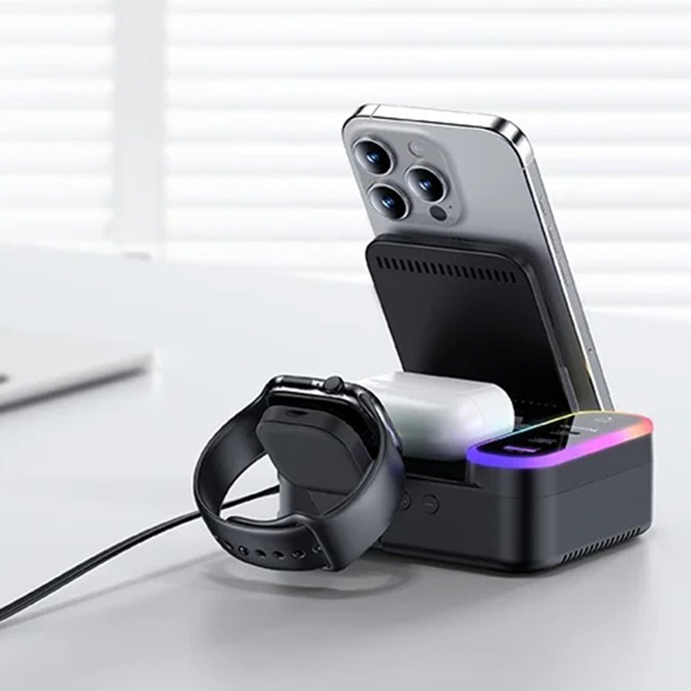 Chargeur Station Yesido DS38 Display QI 3en1, 65W, 3A, 1 x USB-A - 2 x USB-C, Noir