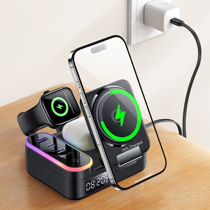 Chargeur Station Yesido DS38 Display QI 3en1, 65W, 3A, 1 x USB-A - 2 x USB-C, Noir