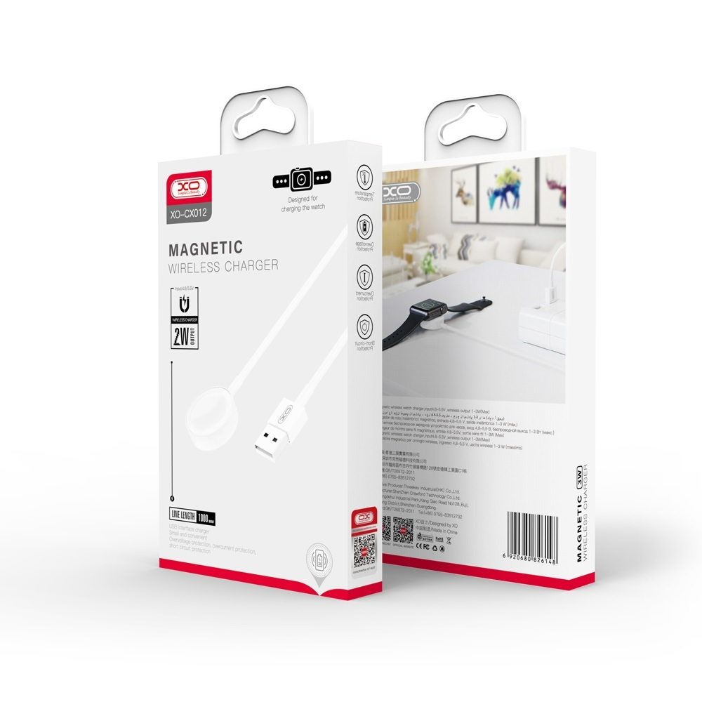 Chargeur sans fil XO Design CX012 pour Apple Watch Series, USB-A, Blanc