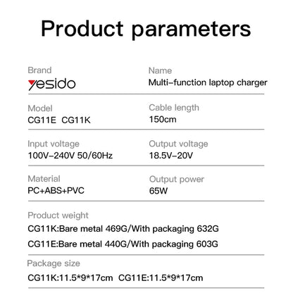 Yesido CG11E Charger, 65W, Universal, Black