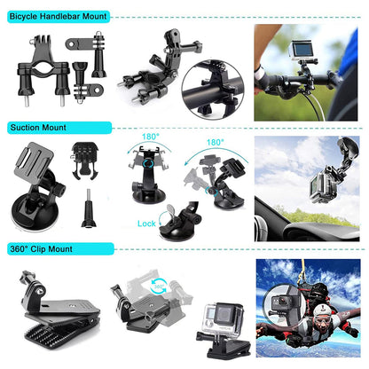 Kit d'accessoires caméra sport Techsuit SA50 pour GoPro / série SJCAM, 50 en 1, noir