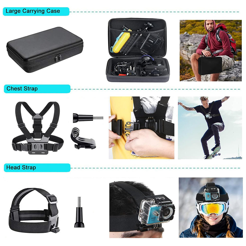 Kit d'accessoires caméra sport Techsuit SA50 pour GoPro / série SJCAM, 50 en 1, noir