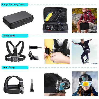 Kit d'accessoires caméra sport Techsuit SA50 pour GoPro / série SJCAM, 50 en 1, noir