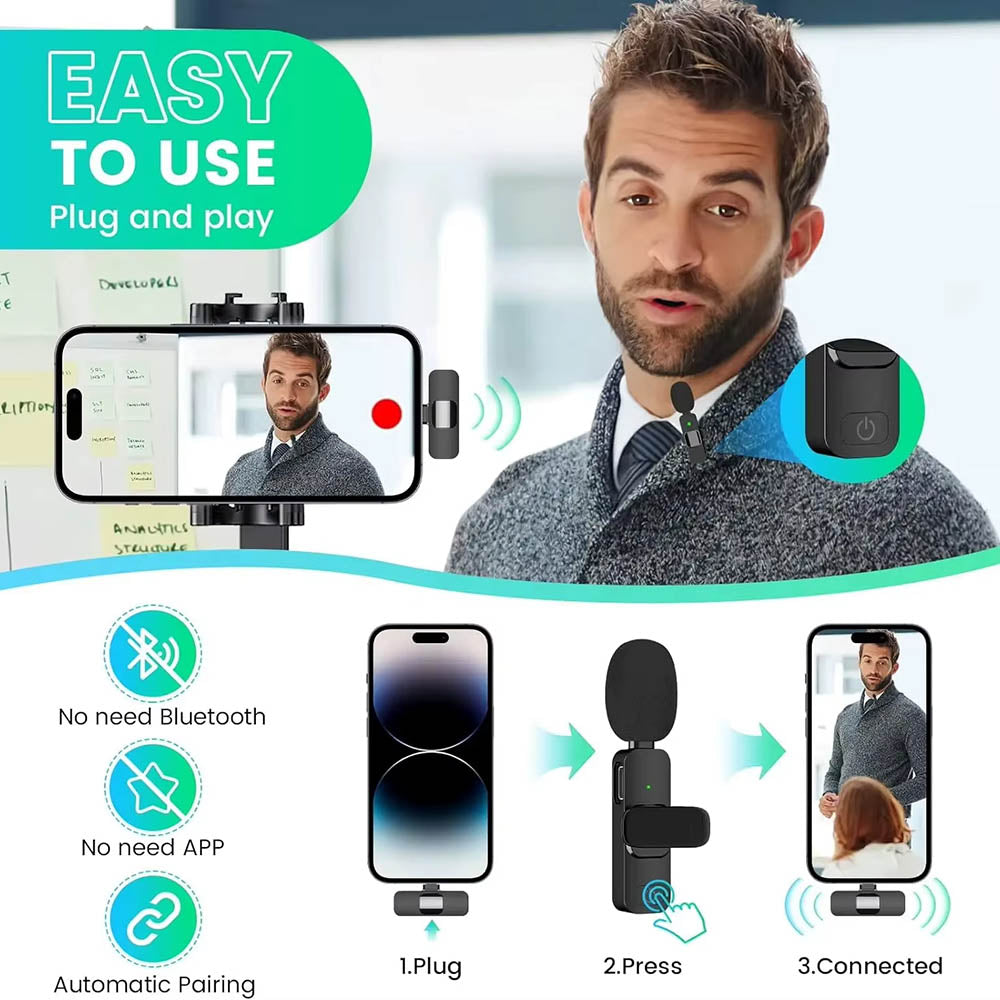 Lavalier Techsuit LW2, USB-C, Lot de 2 pièces, Noir