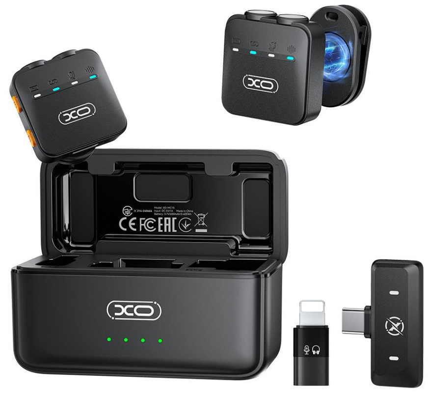 Micro-cravate XO Design MC15 Dual, USB-C / Lightning, Lot de 2 pièces, Noir