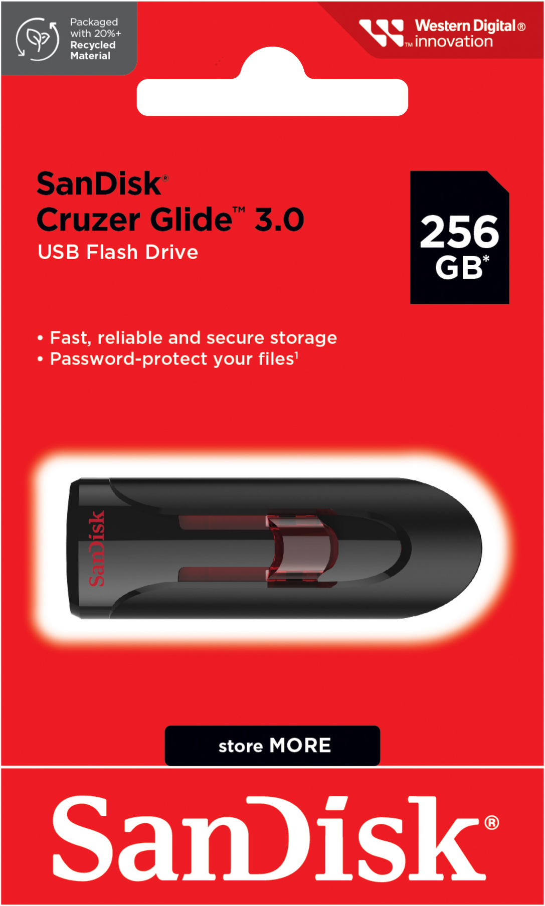 Mémoire Externe USB-A 3.0 SanDisk Cruzer Glide, 256Gb SDCZ600-256G-G35
