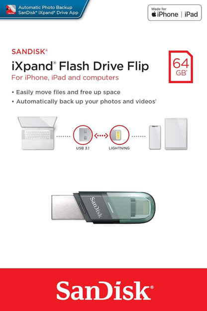 Mémoire Externe USB-A 3.1 / Lightning SanDisk iXpand Flip, 64Gb SDIX90N-064G-GN6NN