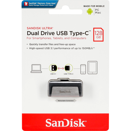 Mémoire Externe USB-A 3.1 / USB-C SanDisk Ultra Dual, 128Go SDDDC2-128G-G46