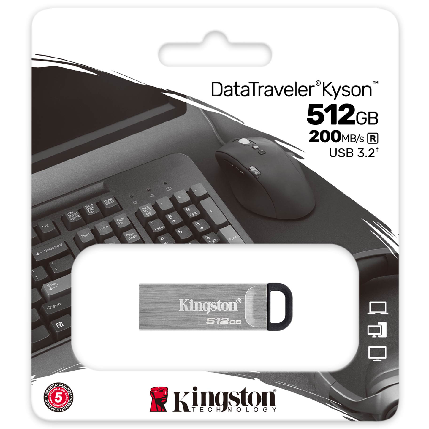 Mémoire Externe USB-A 3.2 Kingston DT Kyson, 512Gb DTKN/512GB