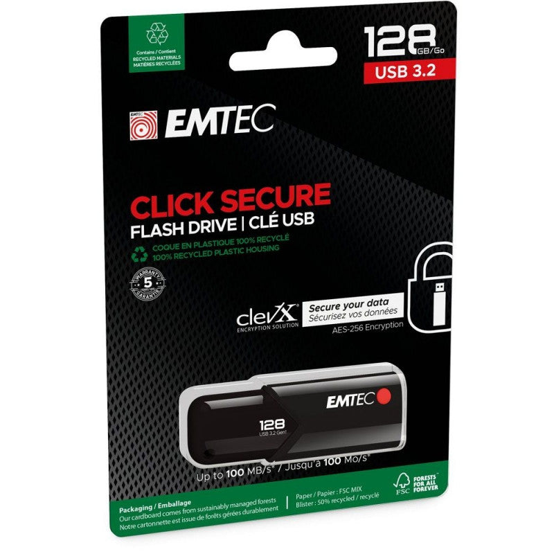 Mémoire Externe USB-A 3.2 Emtec B120 Click Secure, 128Gb ECMMD128GB123