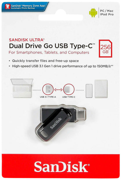 Mémoire Externe USB-A 3.2 / USB-C SanDisk Ultra Dual Go, 256Gb SDDDC3-256G-G46