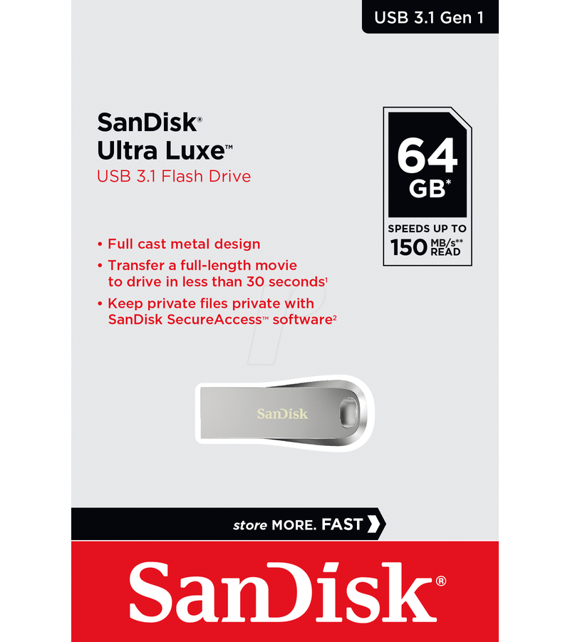 Mémoire Externe USB-A 3.2 SanDisk Ultra Luxe, 64Gb SDCZ74-064G-G46