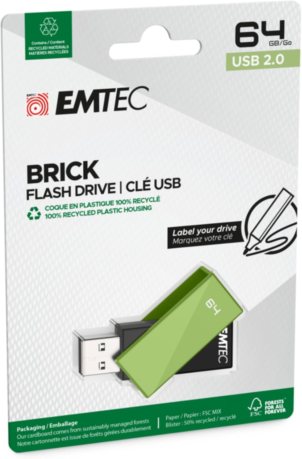 Mémoire Externe USB-A Emtec C350 Brick, 64Gb ECMMD64GC352
