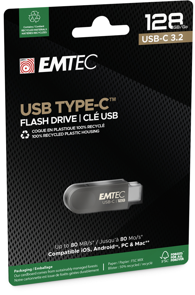 Mémoire Externe USB-C Emtec C280 Single, 128Gb ECMMD128GC2