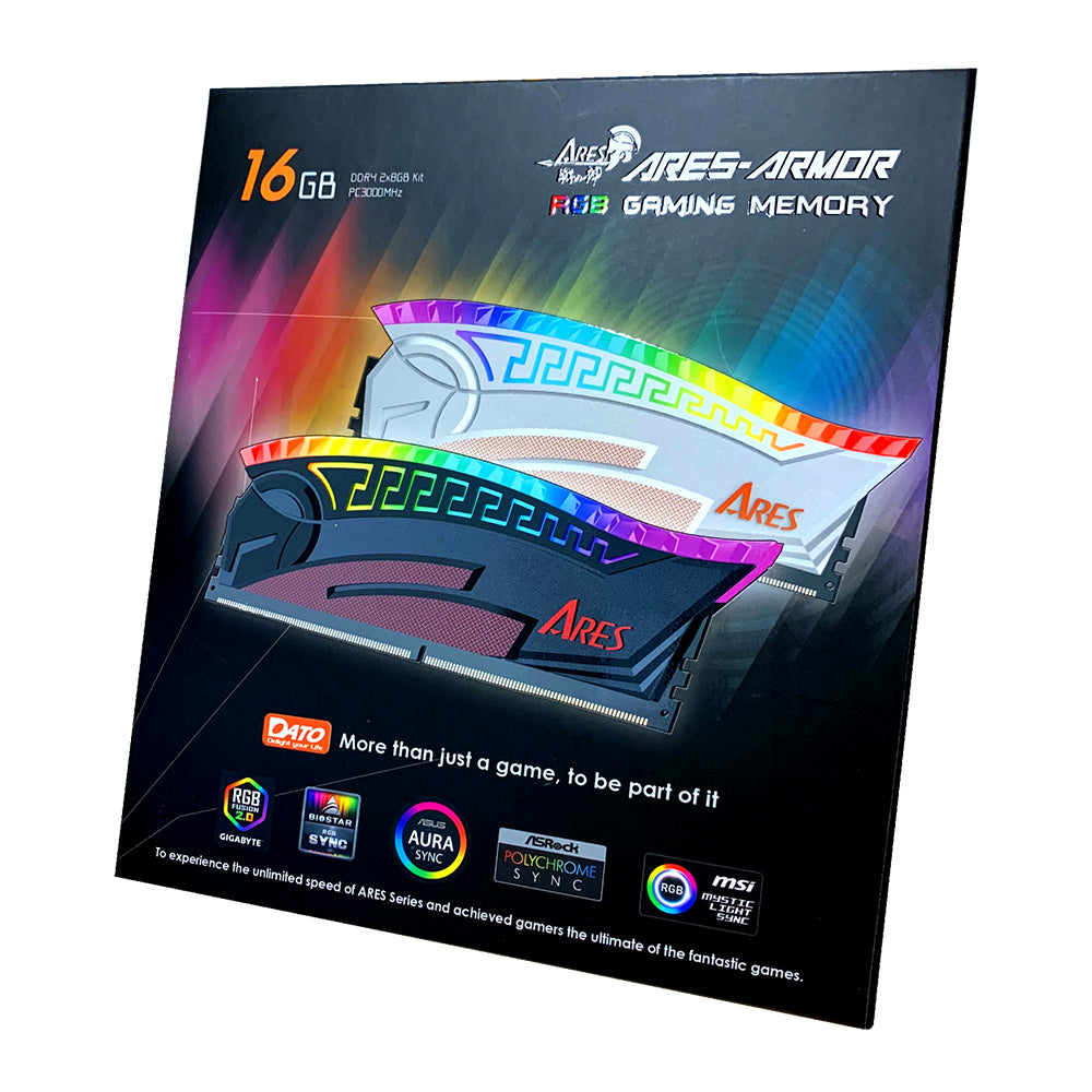 Mémoire RAM Dato Ares Armor, DDR4, RGB, 8GB, 3200Mhz, CL16, Noire