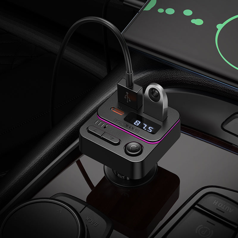 Modulateur FM Bluetooth Borofone BC60 Hero, 2 x USB-A - 1 x USB-C