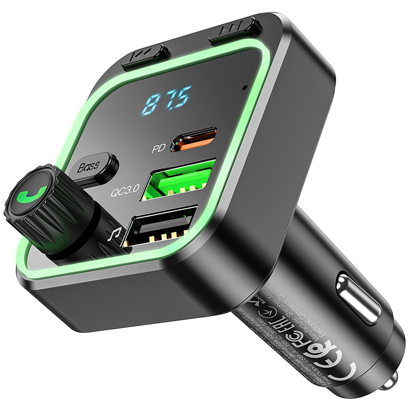 Modulateur FM Bluetooth BC53 Highway, 2 x USB-A - 1 x USB-C 