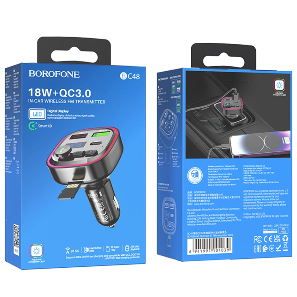 FM Bluetooth Modulator Borofone BC48, 2 x USB-A - 1 x USB-C