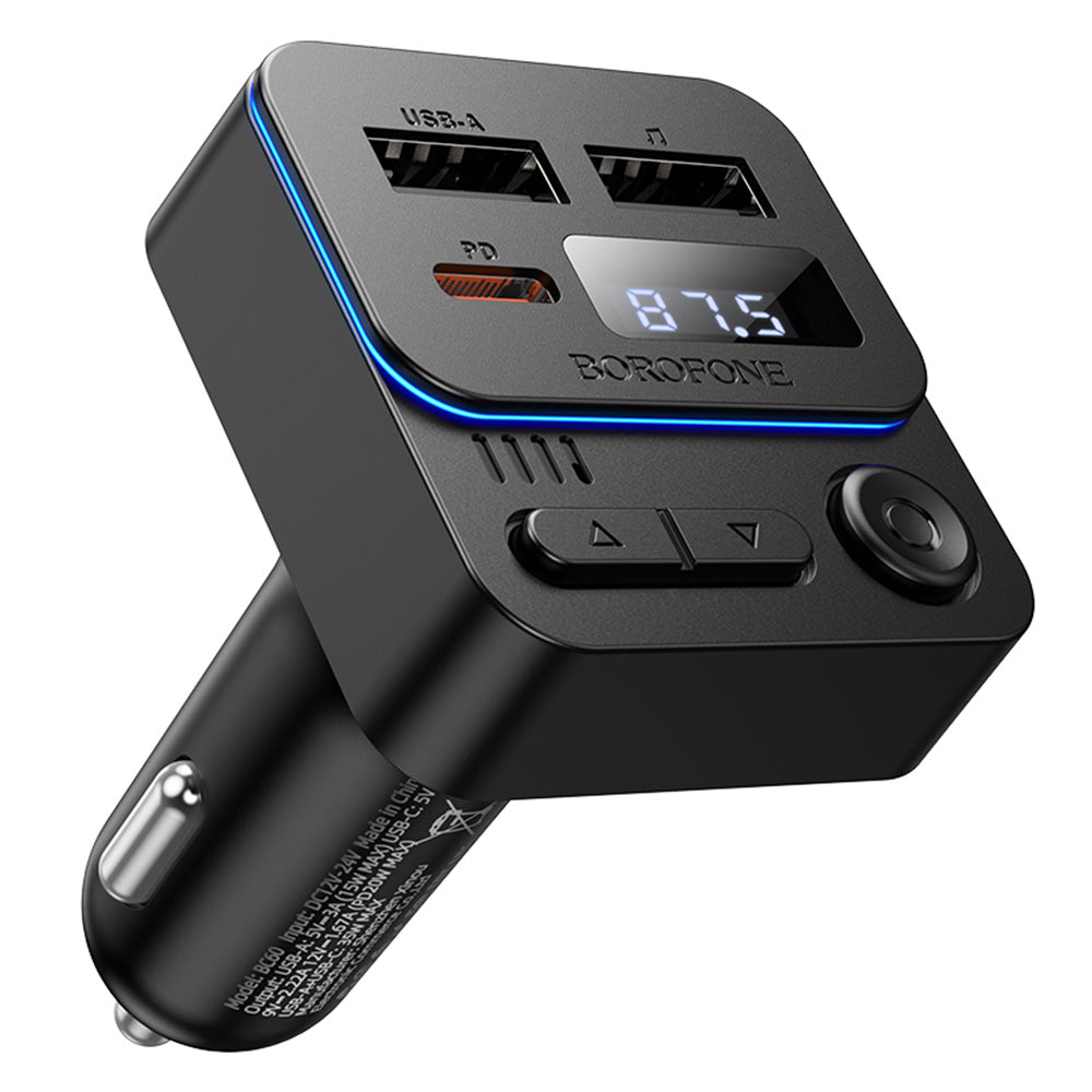 Modulateur FM Bluetooth Borofone BC60 Hero, 2 x USB-A - 1 x USB-C