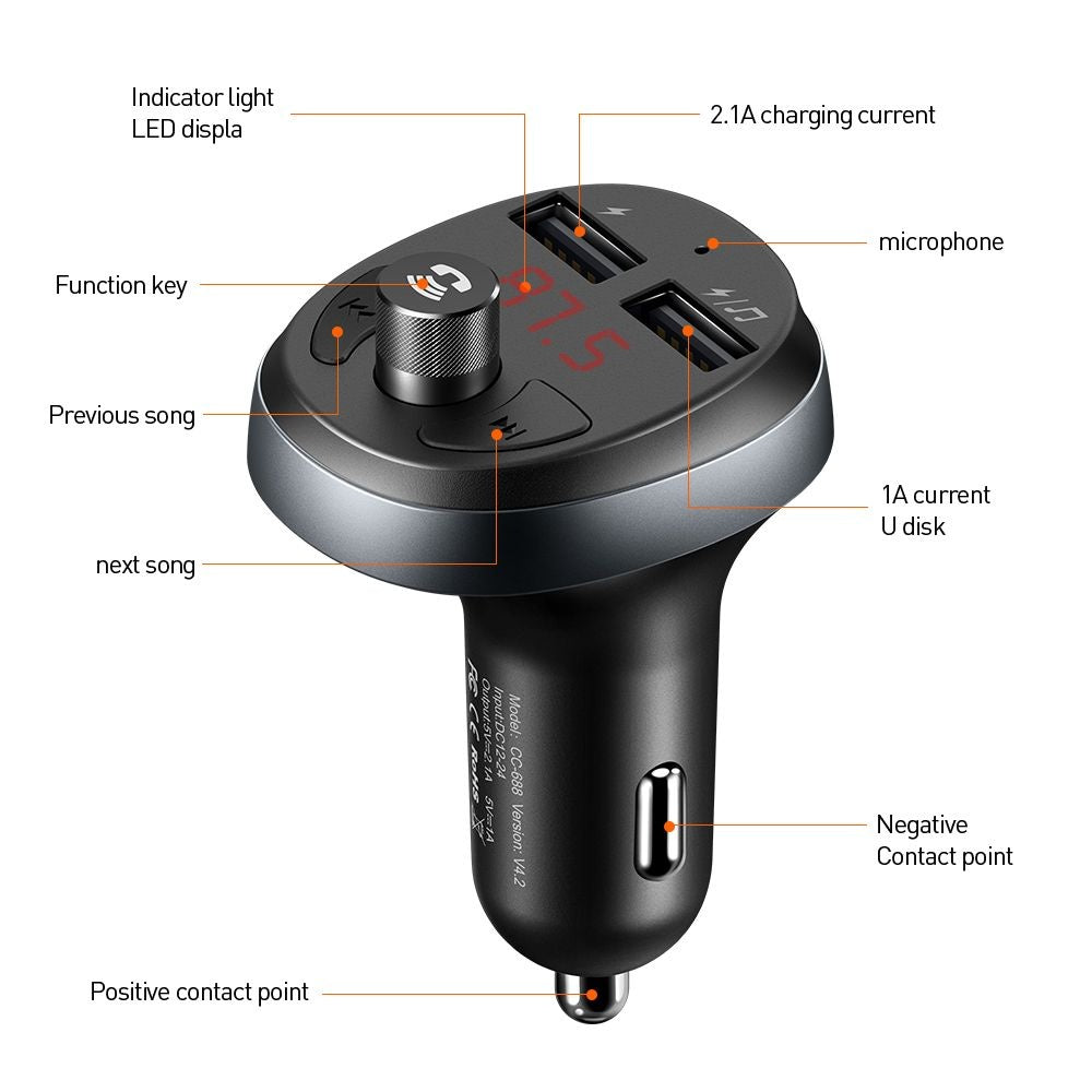 Modulateur FM Bluetooth McDodo, 2 x USB-A