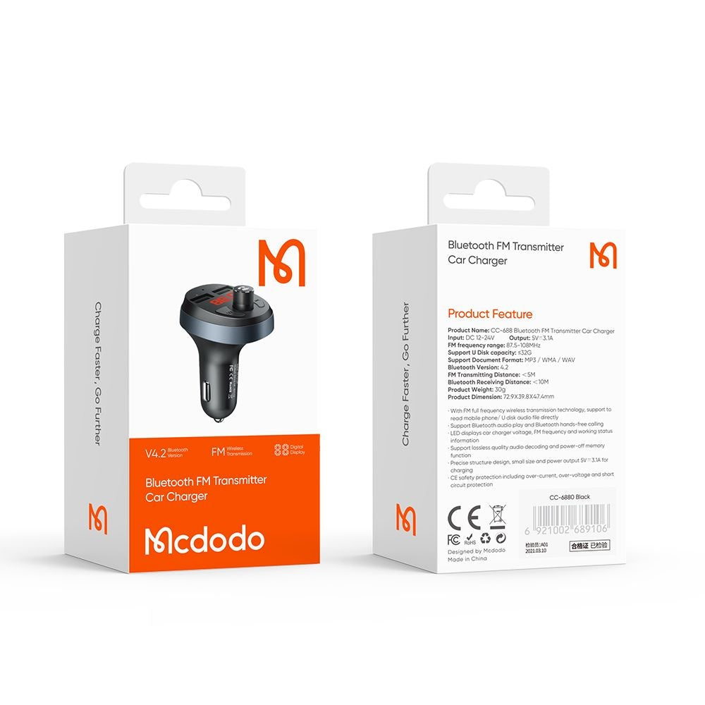 Modulateur FM Bluetooth McDodo, 2 x USB-A