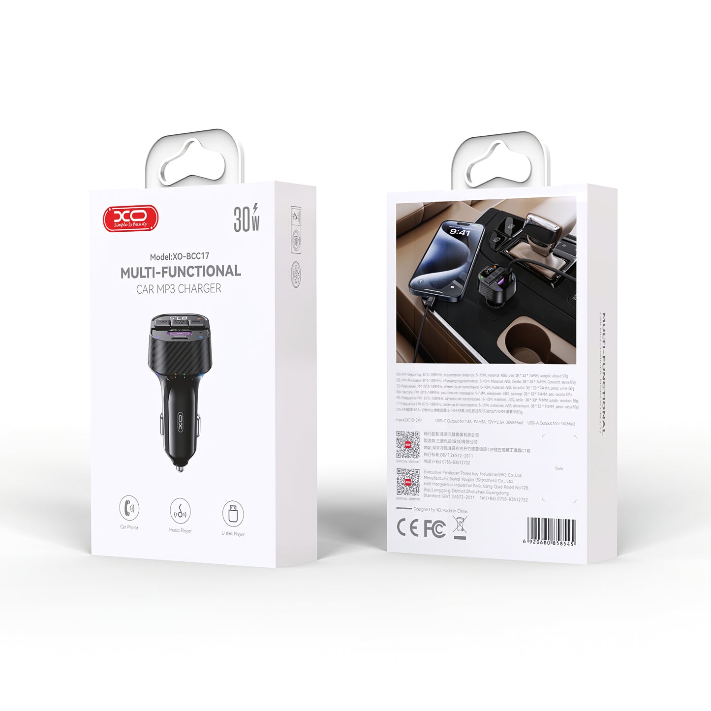 Modulateur FM Bluetooth XO Design BCC17, 1 x USB-A - 1 x USB-C