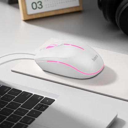 Souris Gaming Filaire USB HOCO GM37, RGB, 2400DPI, Blanc