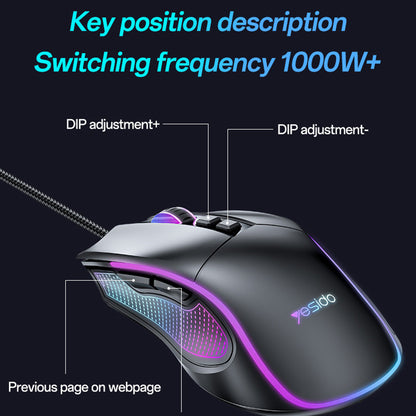 Souris Gaming Filaire USB Yesido KB20, RGB, 1000DPI - 7200DPI, Noir