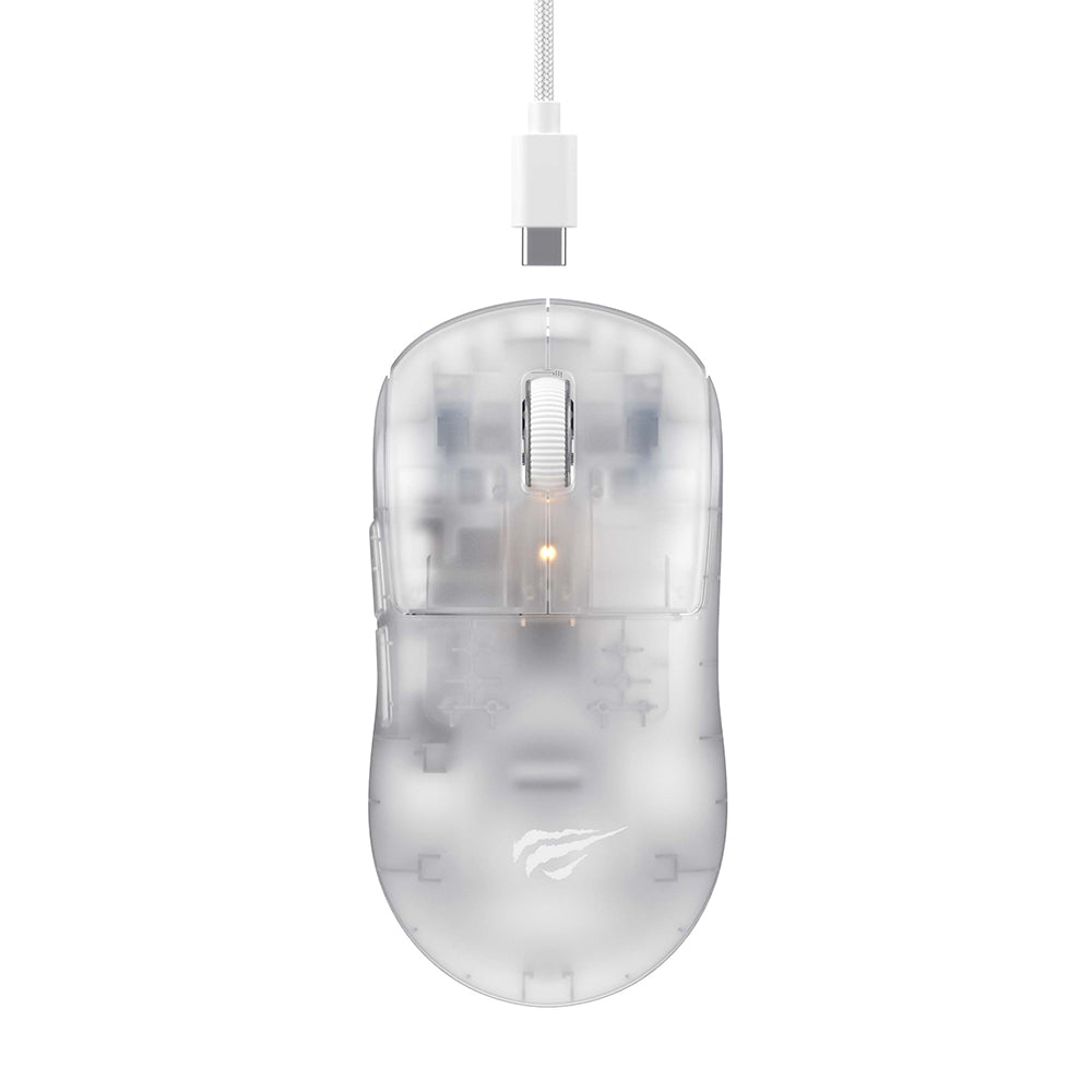 HAVIT MS970WB Pro Wireless Gaming Mouse, 800DPI - 12000DPI, BT / Wi-Fi / Wired, White Transparent