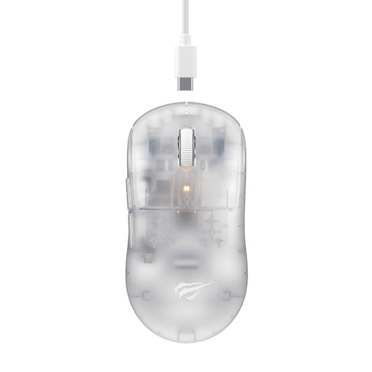 Souris Gaming Sans Fil HAVIT MS970WB Pro, 800DPI - 12000DPI, BT / Wi-Fi / Filaire, Blanc Transparent