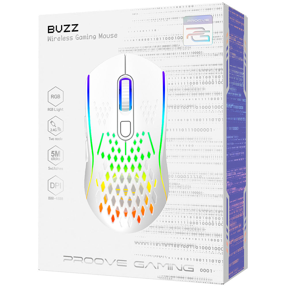 Souris Gaming Sans Fil Proove Buzz, RGB, 800DPI - 4800DPI, Blanc WMBU00022402