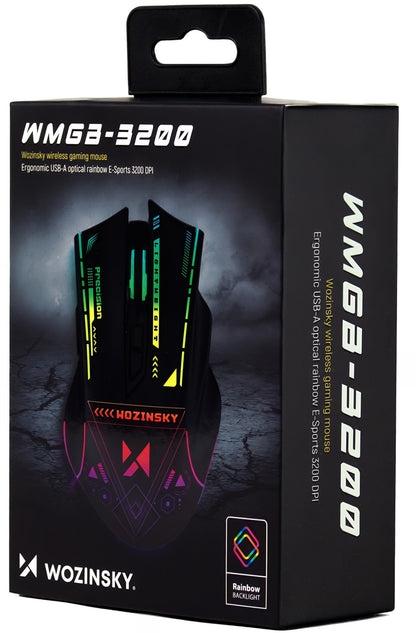 Souris Gaming Sans Fil WZK WMGB-3200, 3200DPI, RGB, Noir